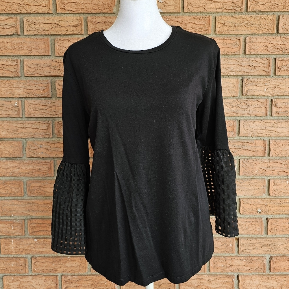 Maette Chic Black Women's Blouse with Textured Sleeves Size M